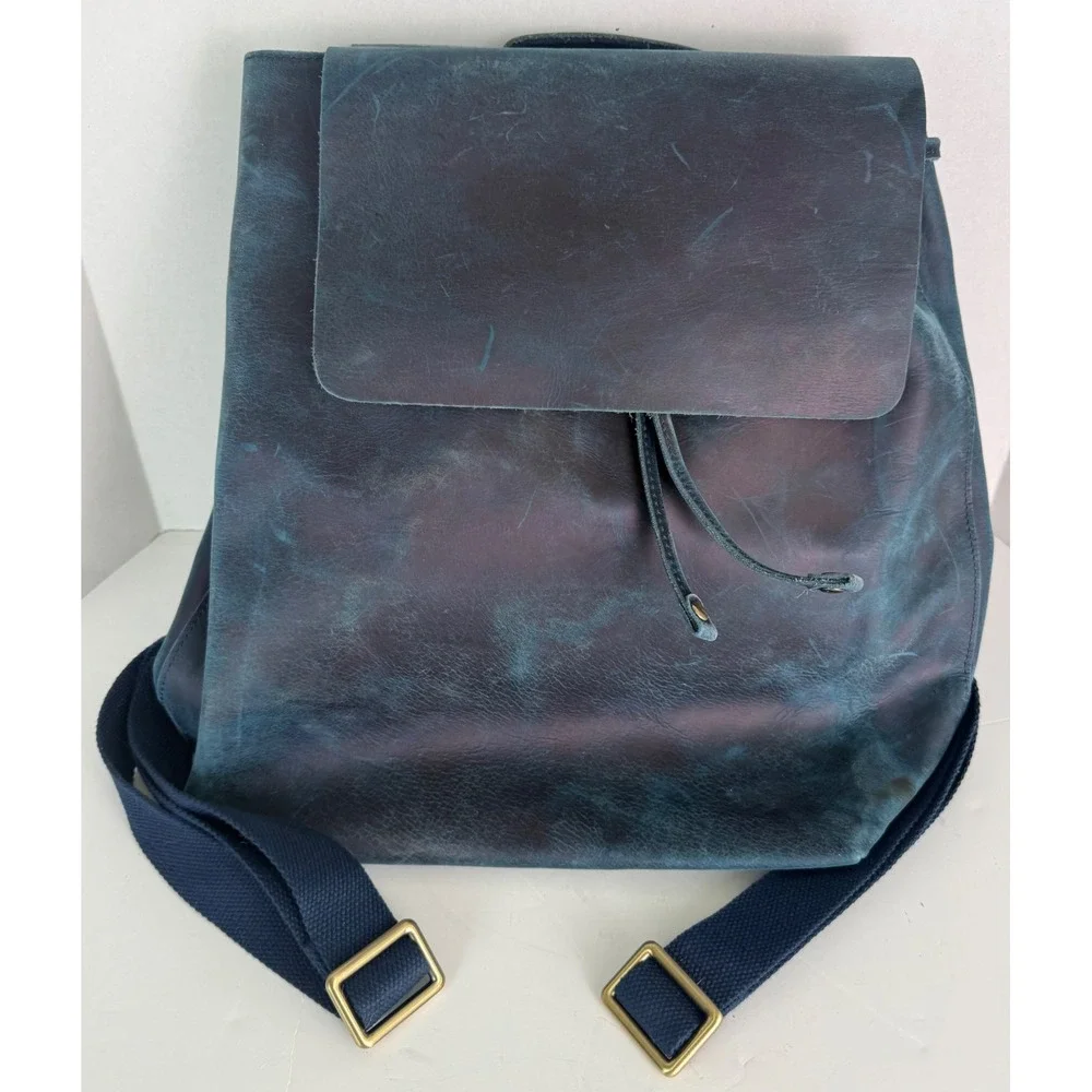 S-Zone Crazy Horse‎ Leather Backpack Dark Blue Travel Bag Purse EUC D10V143C